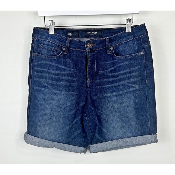 Nine West Pants - Nine West Jean Blue Denim Cuffed Shorts Whiskered Medium Wash Stretch Womens 10